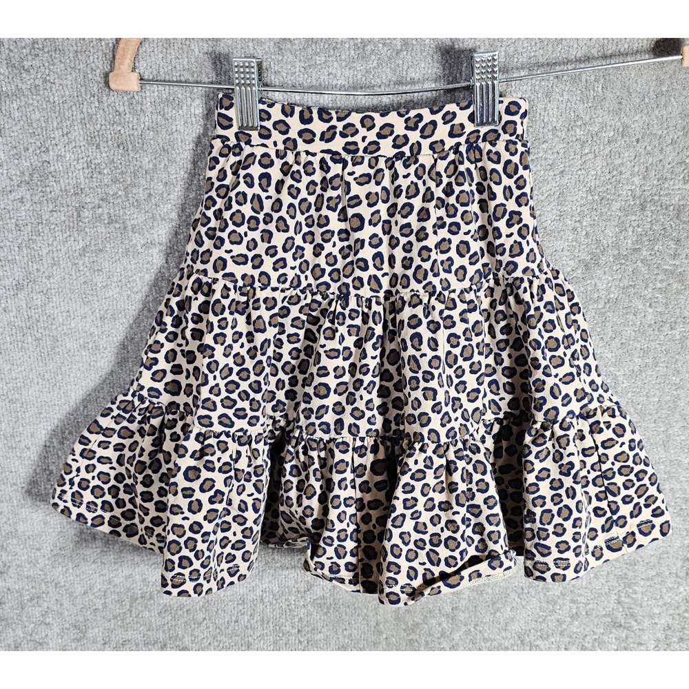 Boden Kids Tiered Animal Print Skirt Girls Sz 2-3 Year Pull On Blue Brown Beige
